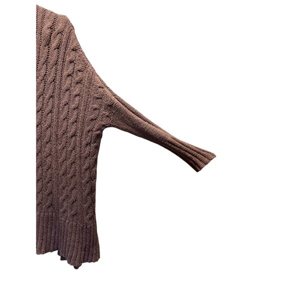 Free People Easy Cable V Neck Sweater Mocha Size L Boho Oversized Winter Neutral - Picture 9 of 14